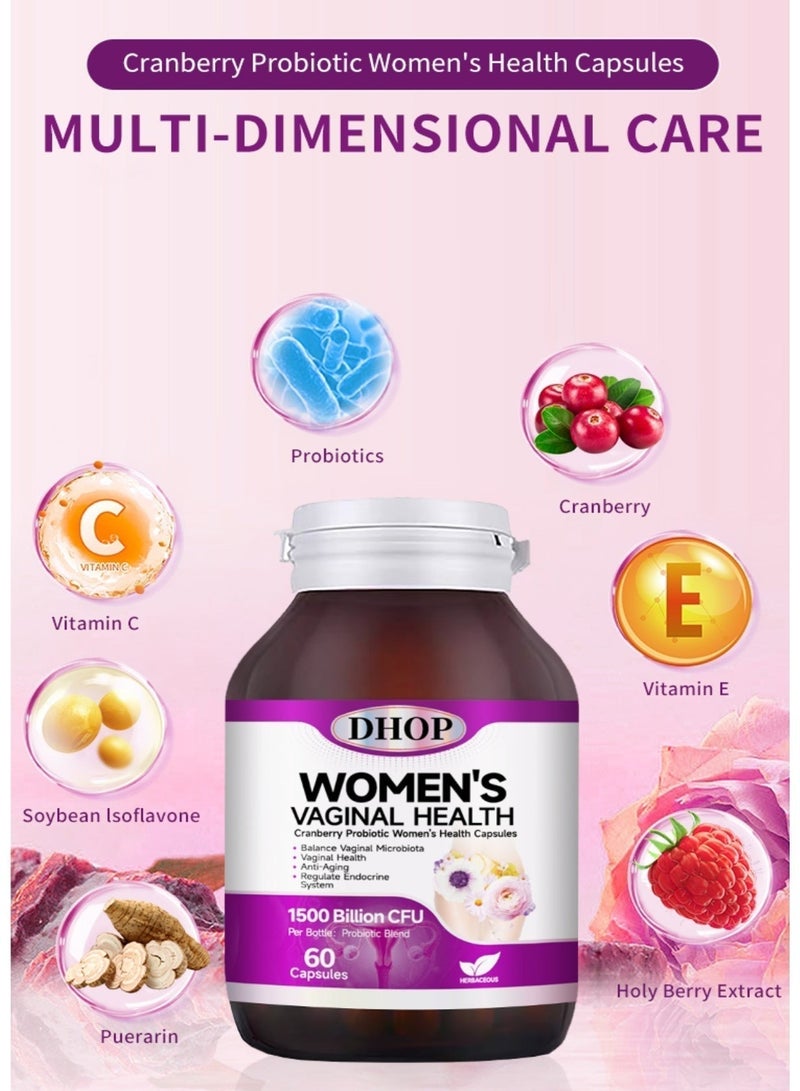 DHOP Women's Vaginal Health Cranberry Probiotic Capsules, Feminine Care & Flora Balance, - Image 2